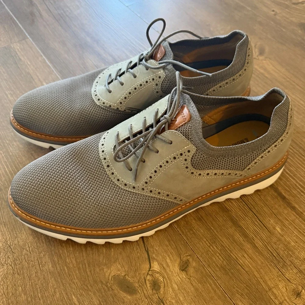 Johnston & Murphy Wingtip Oxford Shoes Mens 13 Gray Knit Leather Hybrid TruFoam